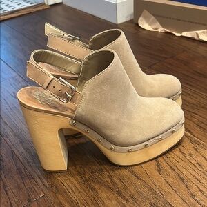Vince Camuto Tan Suede Mules with Chunky Heel